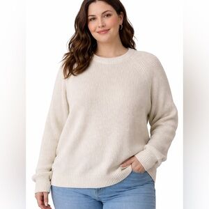 Old Navy 100% Cotton Chunky Pullover Neutral Sweater Lg Washable Coastal Staple